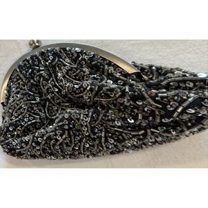 Sequin Beaded Evening‎ Bag, Small Clutch, Silver Accent, Special Occasion Purse